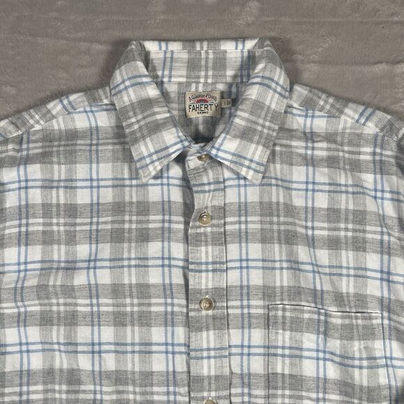 Faherty Other - Faherty Stretch Featherweight Flannel Shirt Mens Large Gray Blue Rainier Plaid
